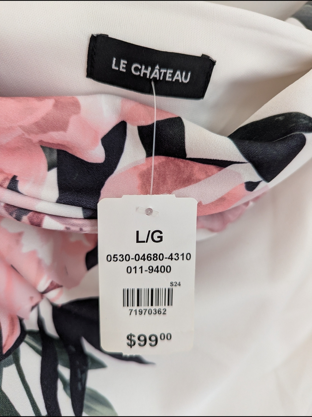 Le Chateau White Floral One-Shoulder Dress with Pink Blooms NWT Women's L - Picture 3 of 5
